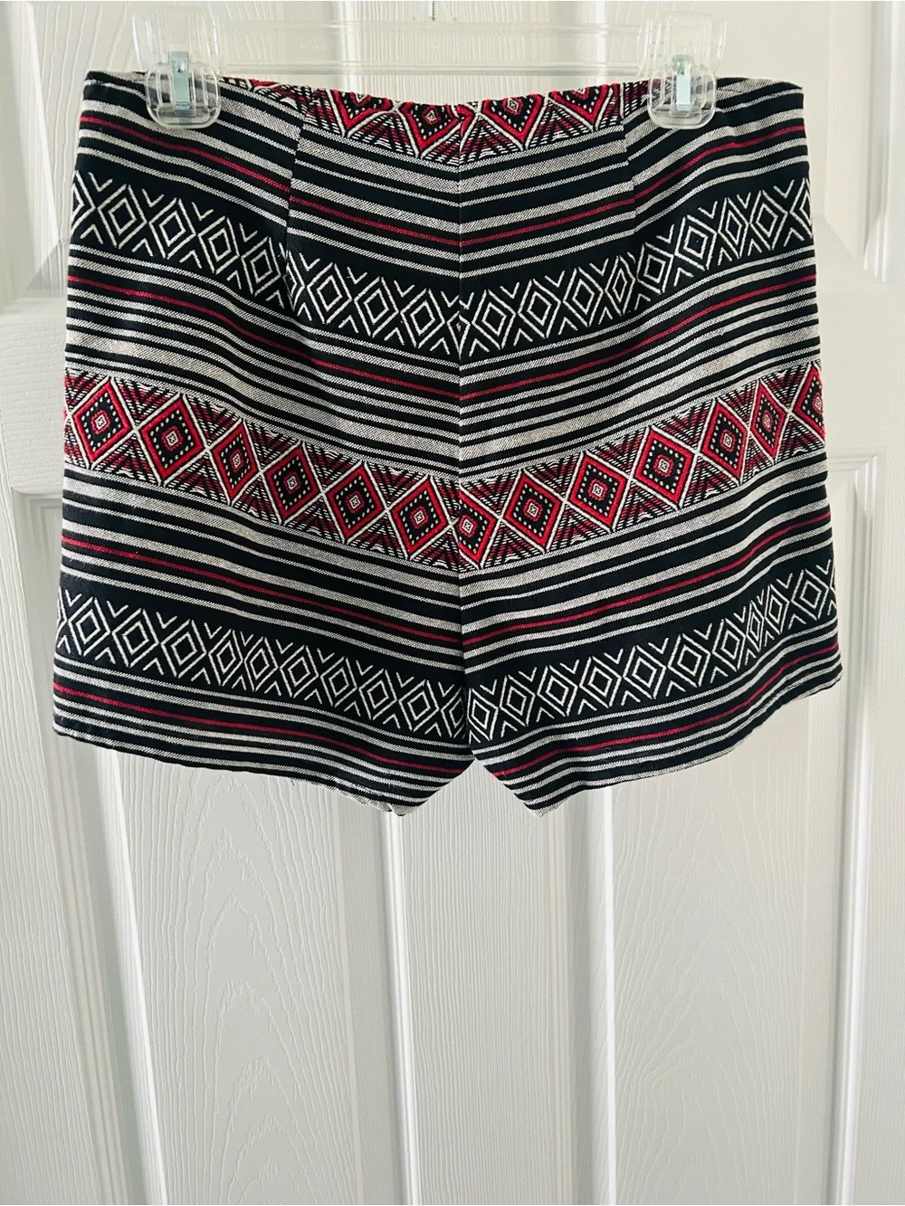 Divided H&M White Black & Red Geometric Print Shorts with Silver Beads